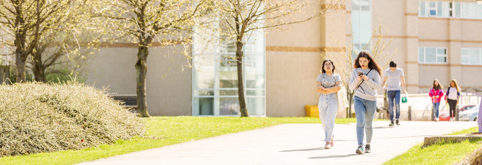 Students walking outside campus