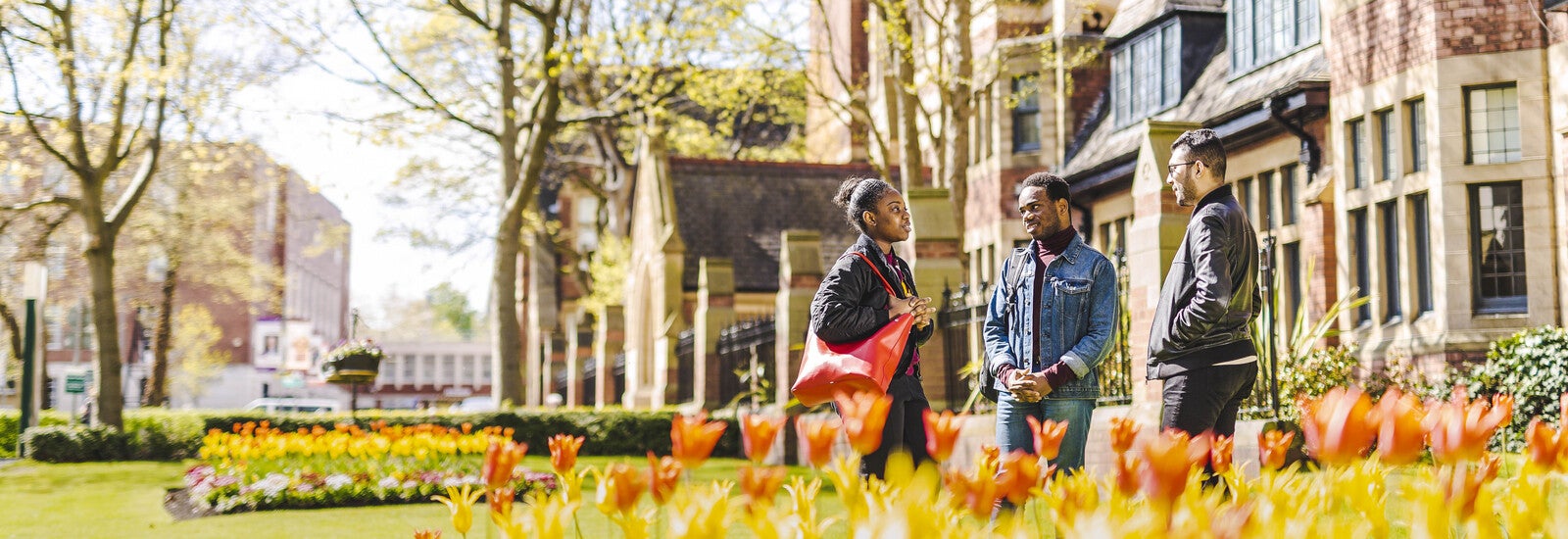 Students talking outside campus