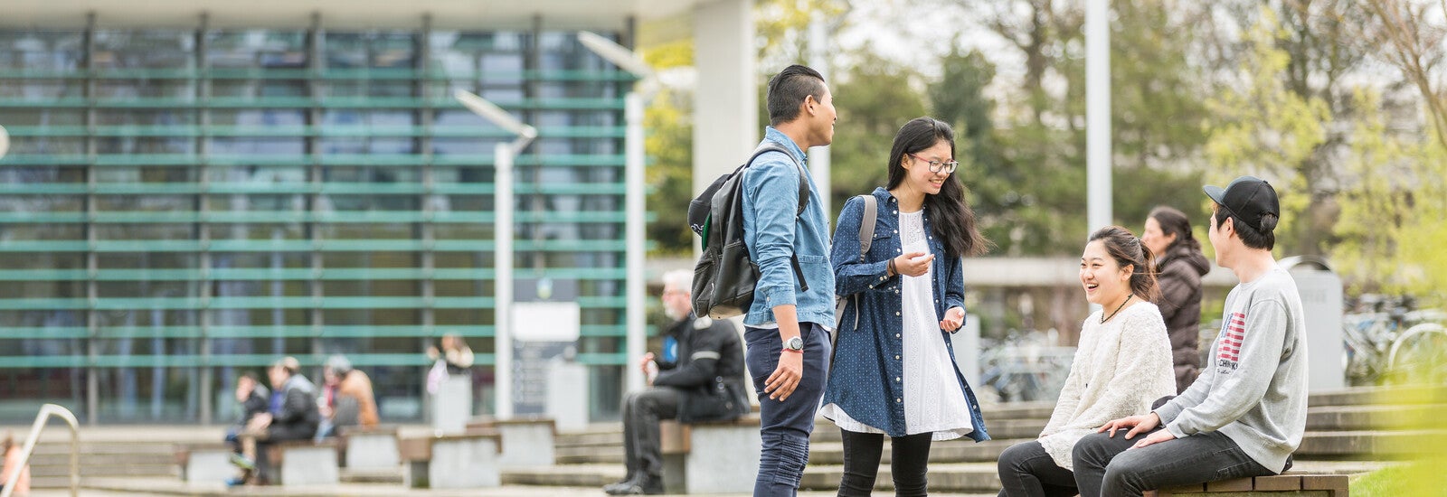 Students talking outside campus