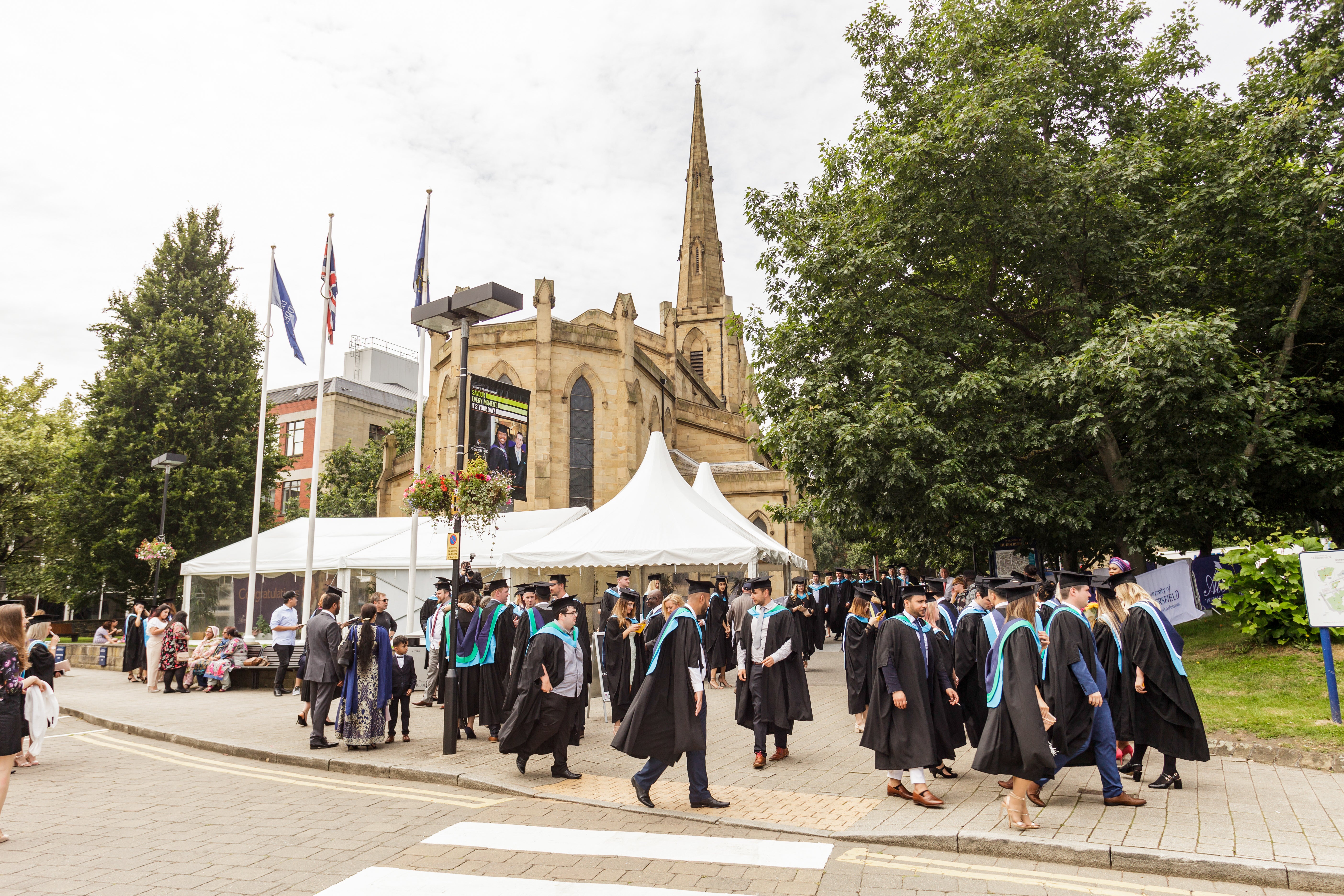Students walking in Hudds