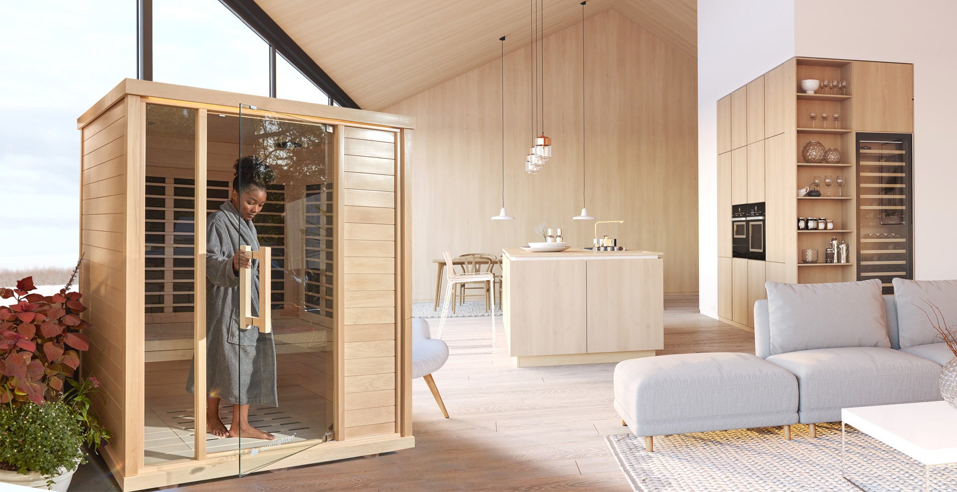 Signature far infrared sauna in livingroom