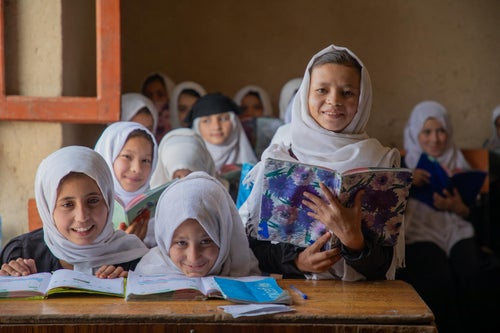 Young girls in Afghanistan attending school.