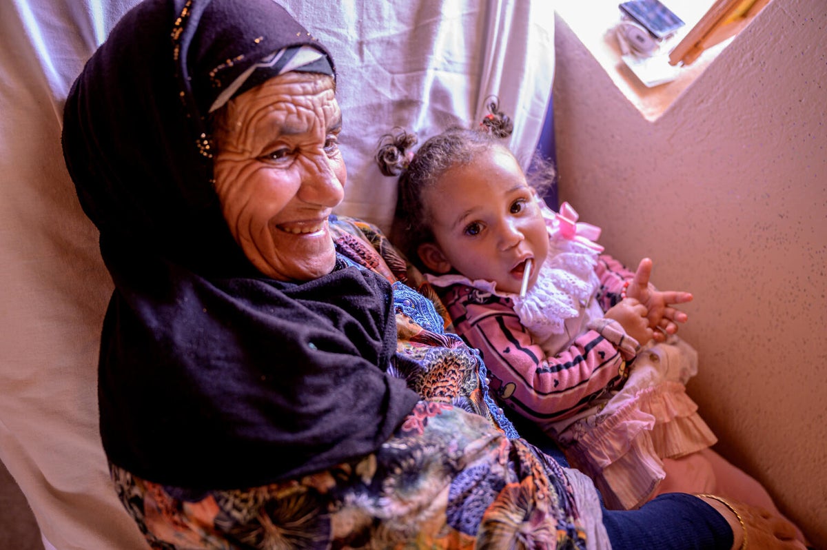 A grandmother and her granddaughter, displaced by the September 2023 earthquake in Morocco.
