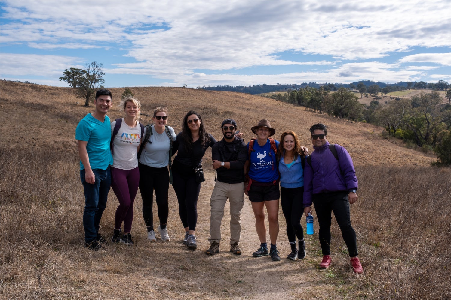 A team of hikers about to begin a trek with Emu Trekkers
