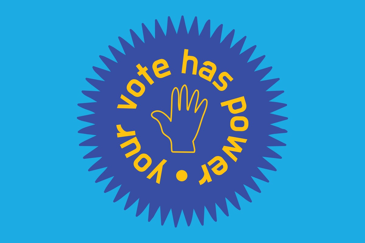 A graphic of a hand with the text 'Your vote has power'