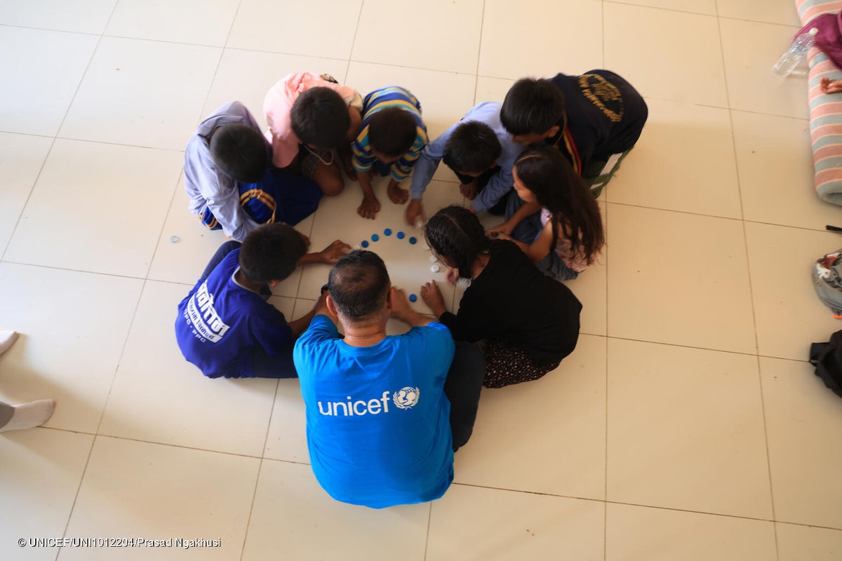 On 30 August 2026, in flood-affected Nuwakot District in north-central Nepal, children and caregivers take part in a UNICEF-supported mental health and psychosocial support session. 