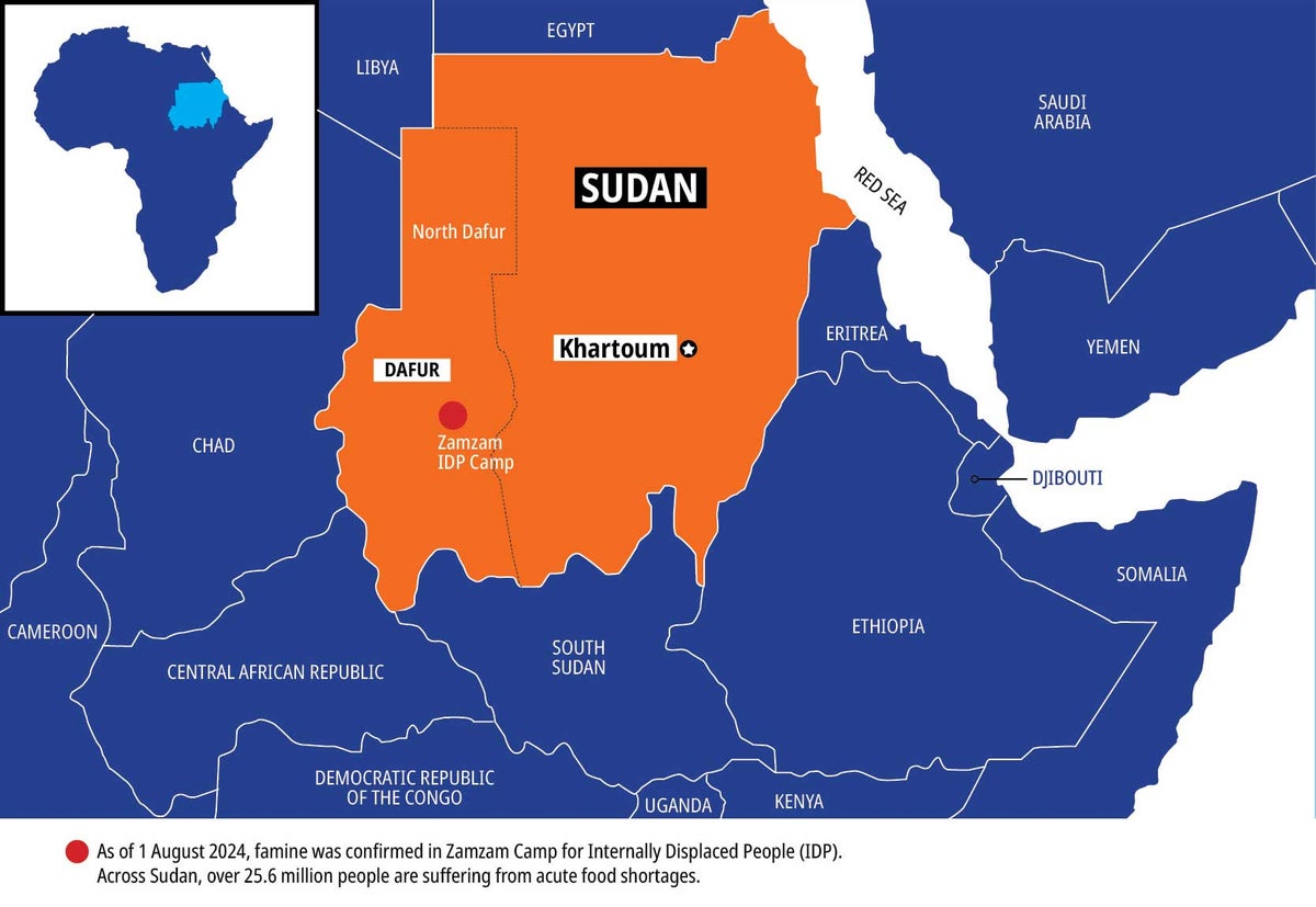 Illustrated map of Sudan and the famine
