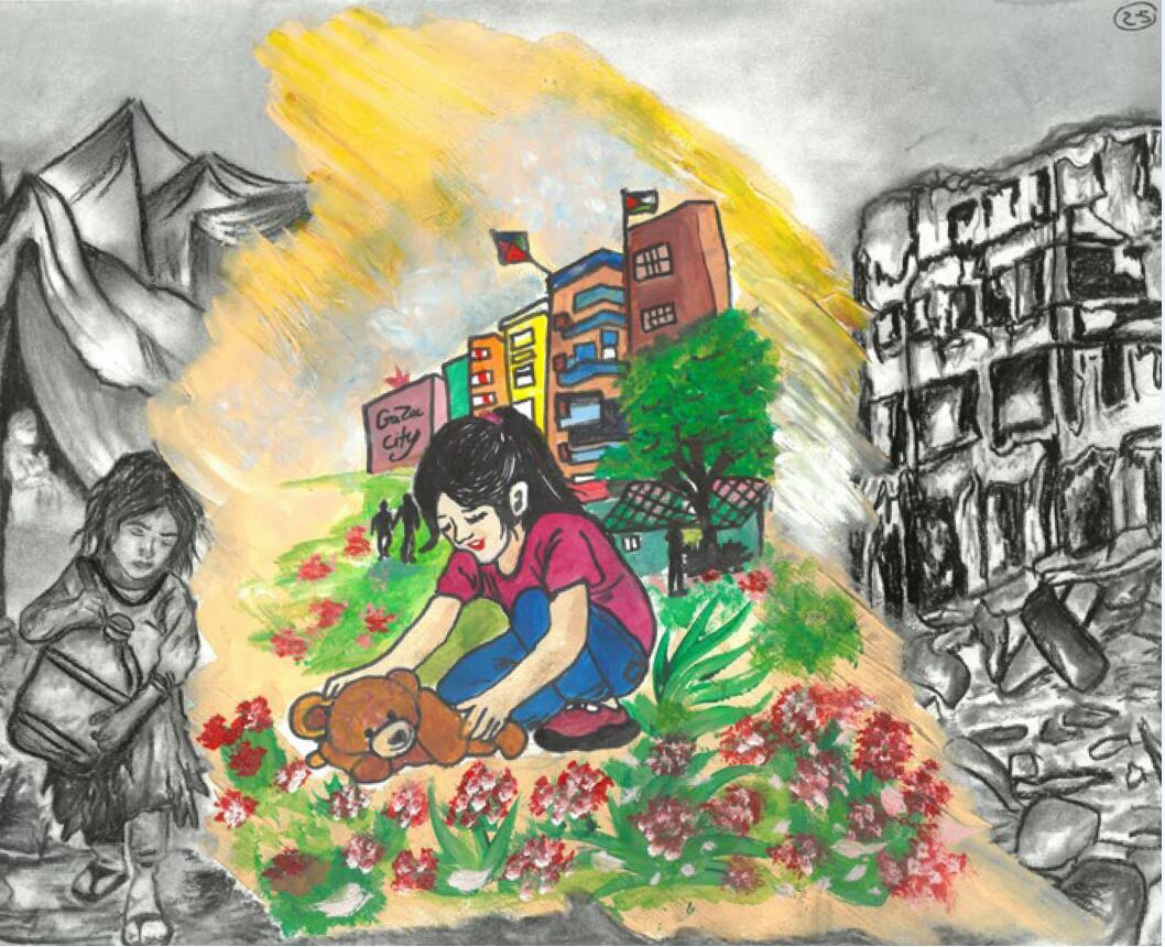 A drawing from a child in Gaza, reflecting their reality and dreams. 