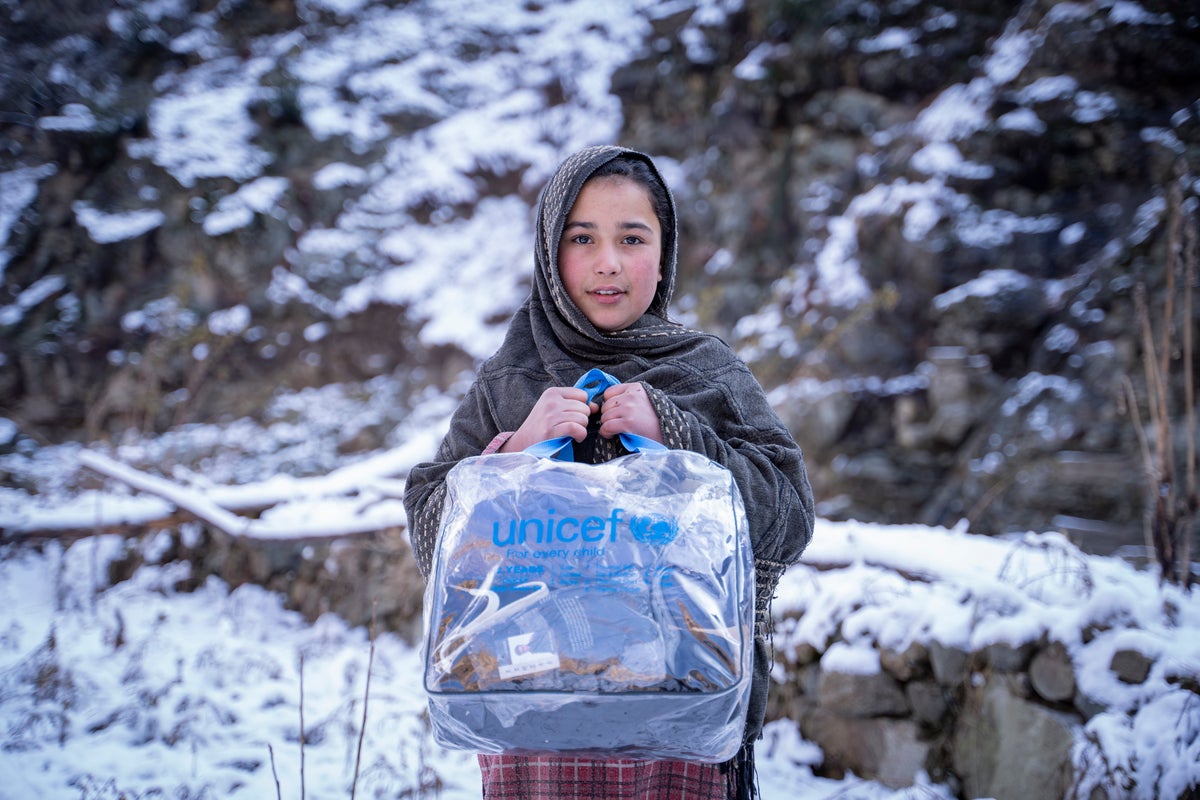 Anfal, 10 years old, with a UNICEF supplied winter kit.