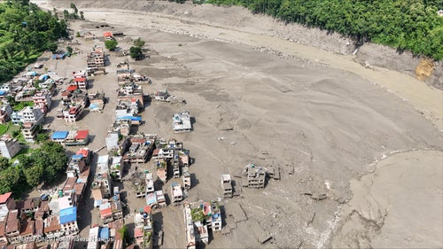 Views of settlements in central northern Nepal covered in mud following the devastating flash floods.