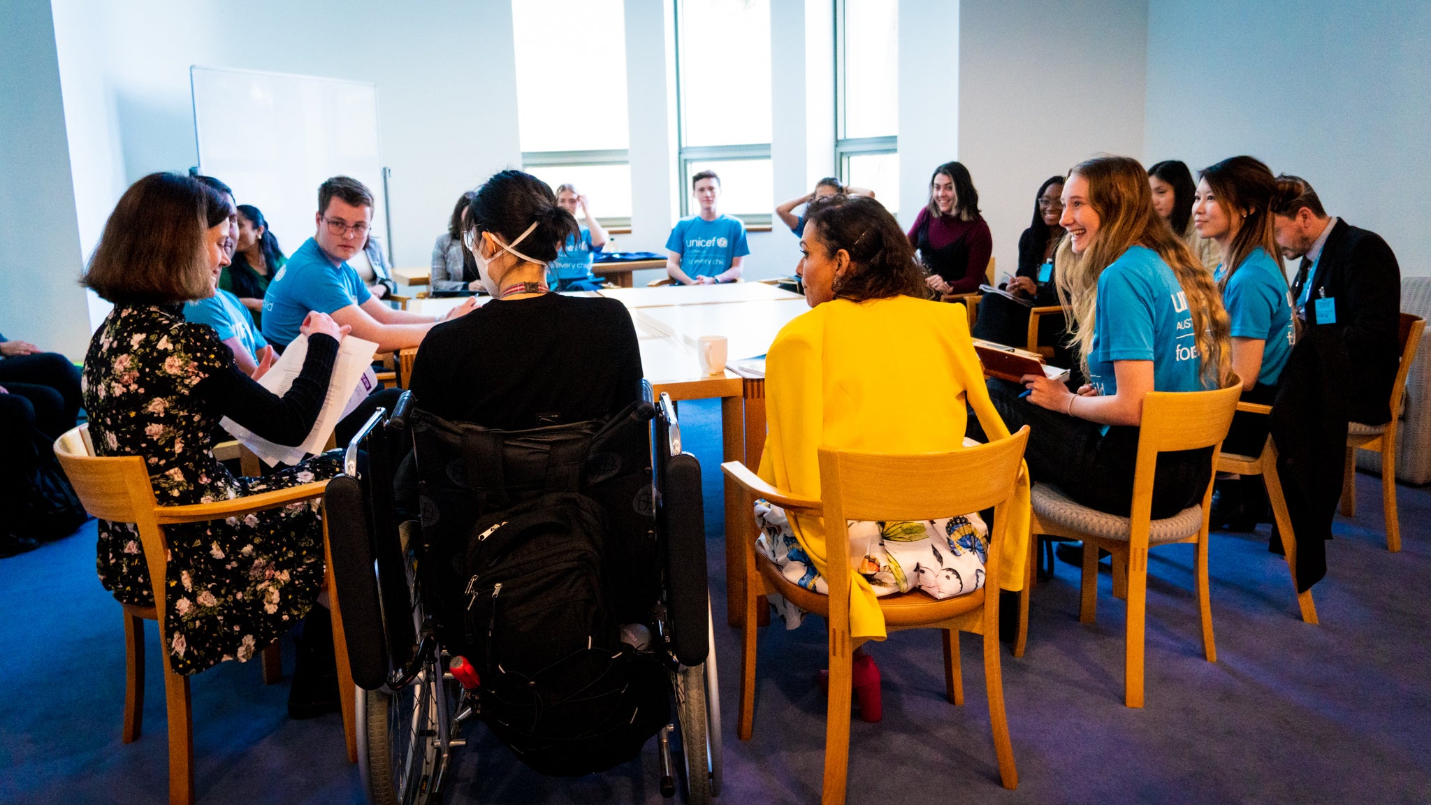 Young Ambassadors engage in an education round table with Minister Anne Aly and members of Plan International Australia. 