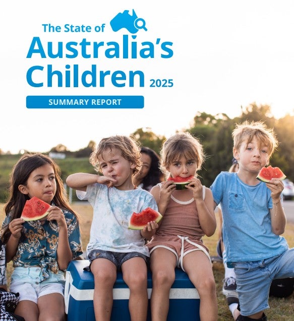 Cover of the report with four small children eating watermelon