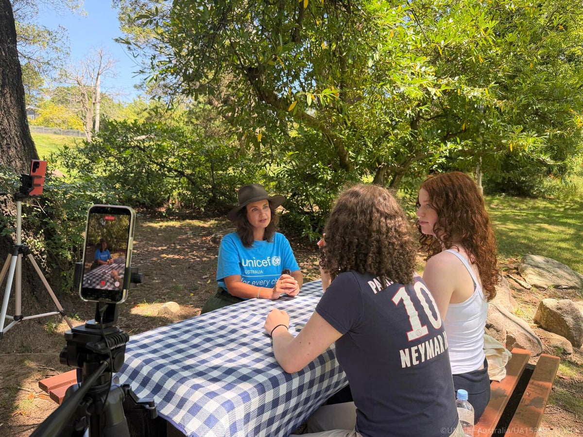 UNICEF Australia Ambassador Rae Johnston interviews two 14-year-olds about the impact of the social media ban.  