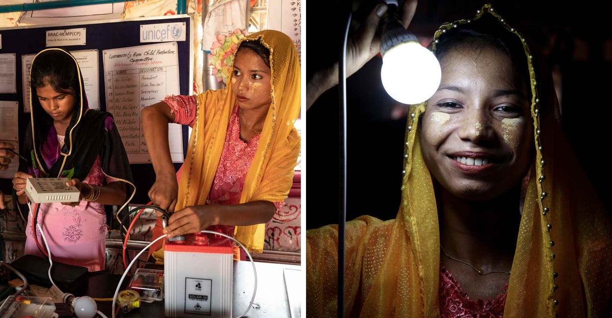 Nur, 16, attends a workshop on installing and repairing solar panels. "I’m learning this so that I can do repairs myself in my house," Nur says. "The boys can come here, so why not the girls?