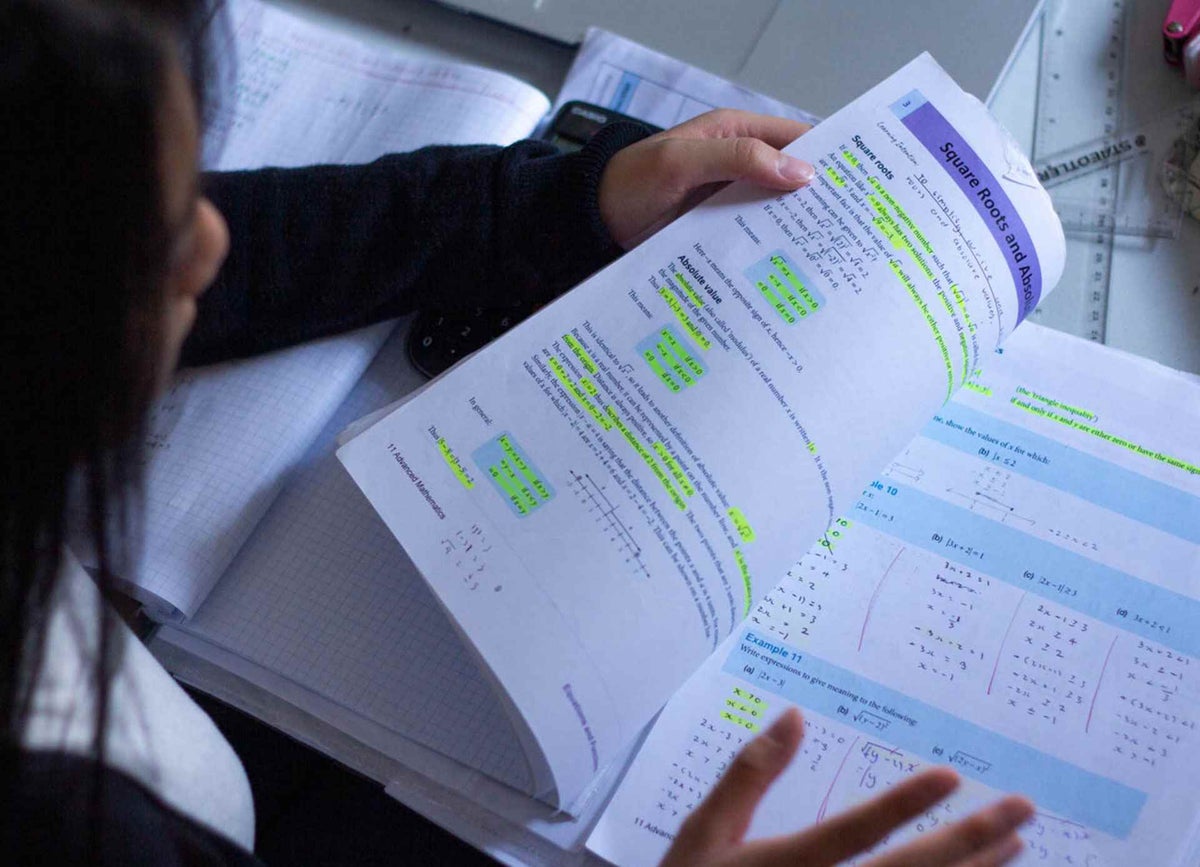 workbook with highlighted sections