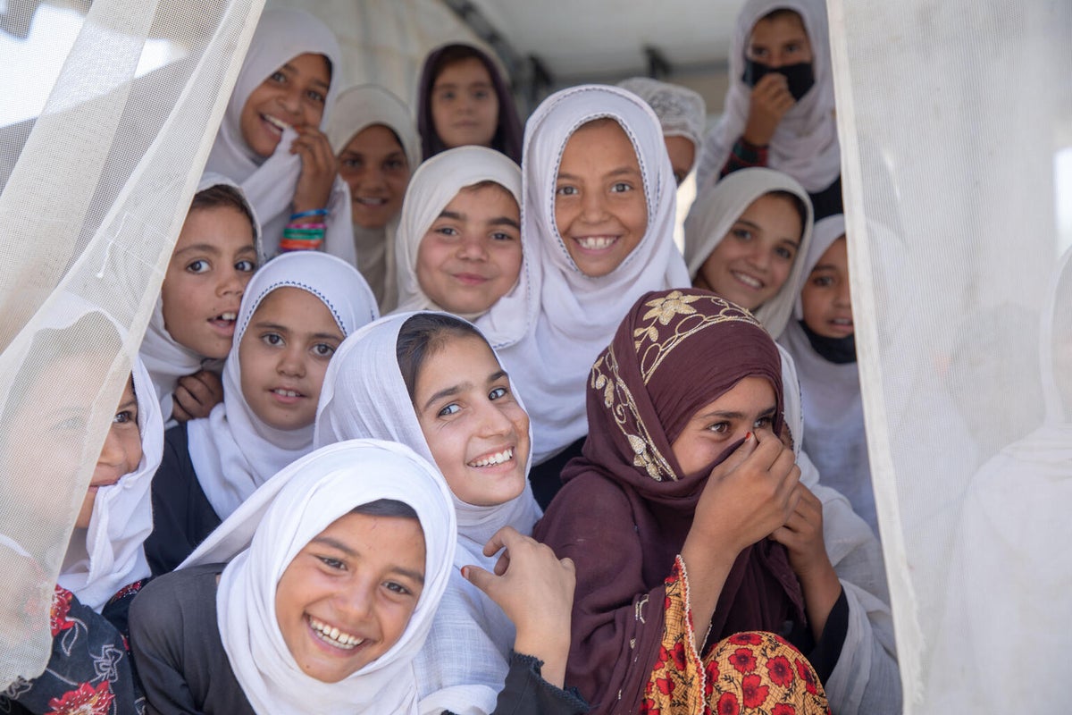 Girls attend a UNICEF-supported community-based school in Afghanistan.  
