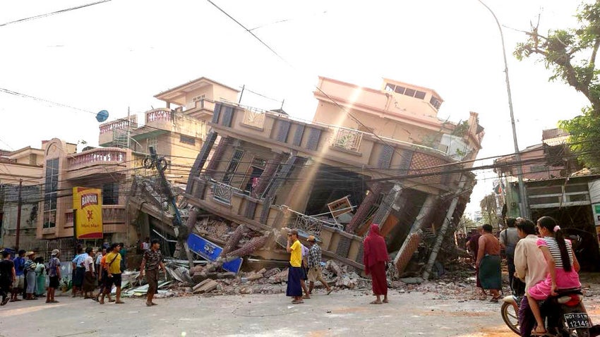A building damaged by the magnitude 7.7 earthquake in Myanmar