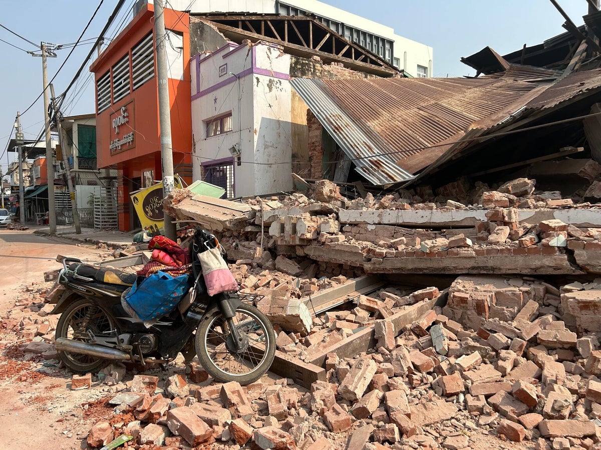 A partially collapsed residential building in Nay Pyi Taw shows severe structural damage from the 28 March earthquake. 