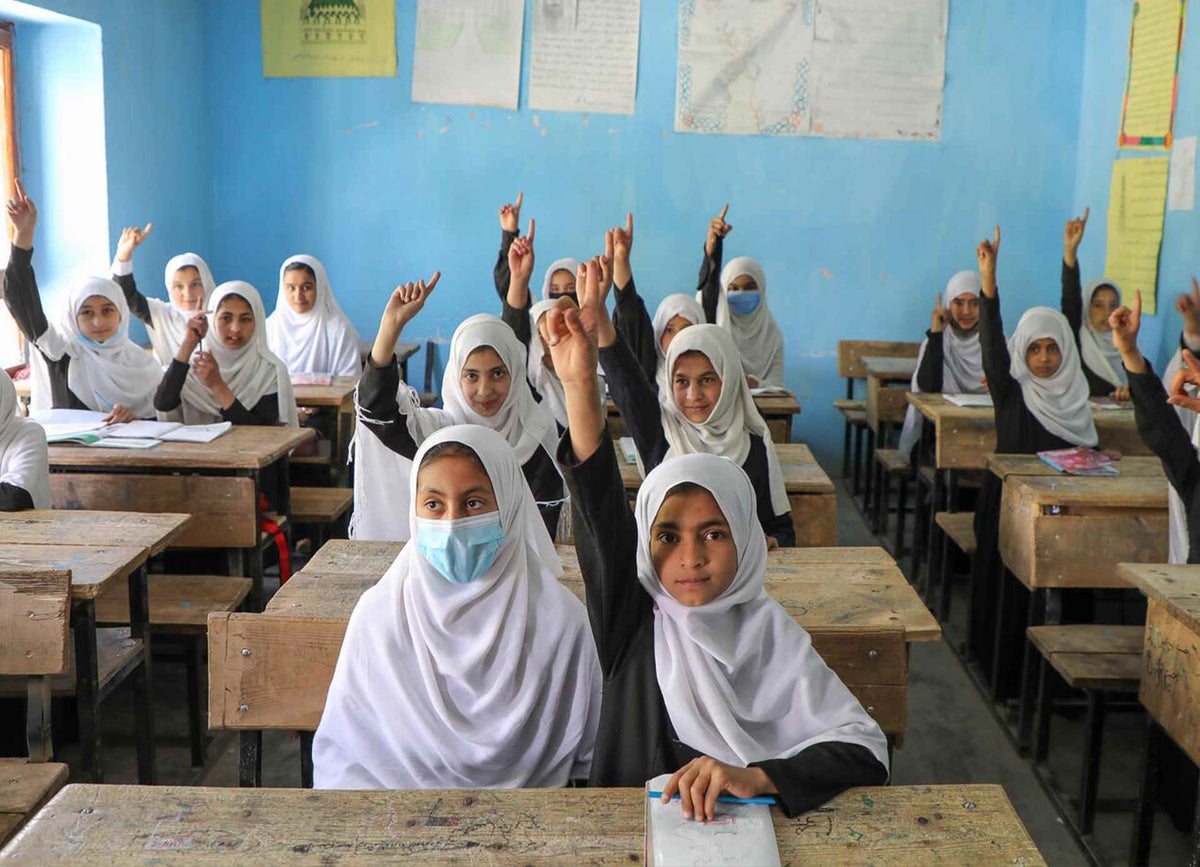 Sixth grade students at a school in Paktya province
