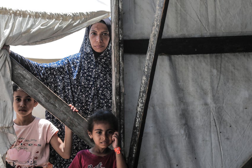 In Gaza, Khitam is with her children as she talks about her 12-year-old son Mohammed, whose foot was amputated after being hit by shrapnel. 
