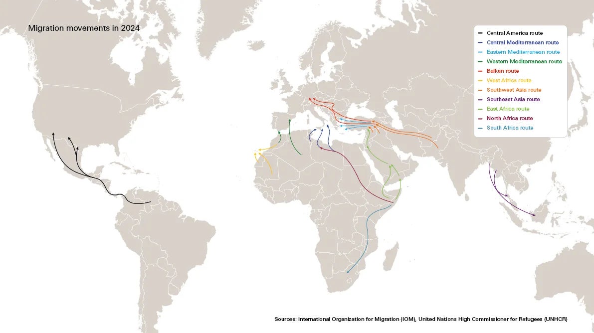 A map of migration routes