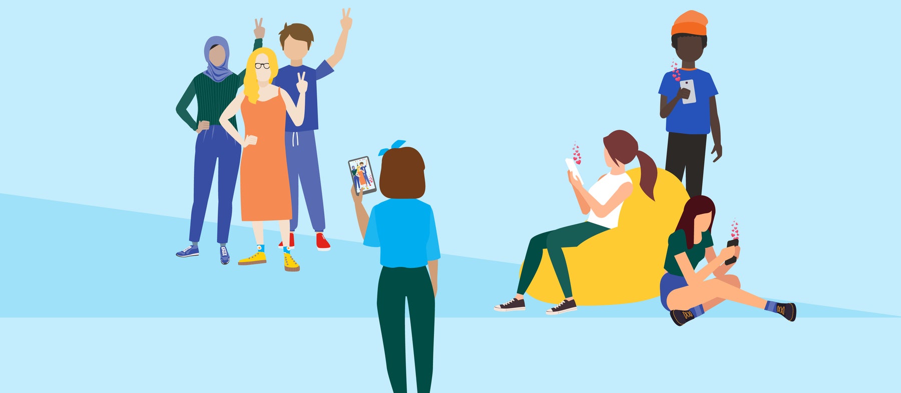 Illustration of young people engaging with social media