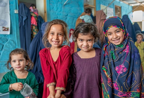 Children waiting at a health centre in Afghanistan