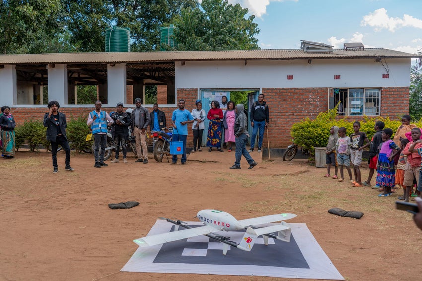 A drone delivering polio vaccines to villages in Malawi. 