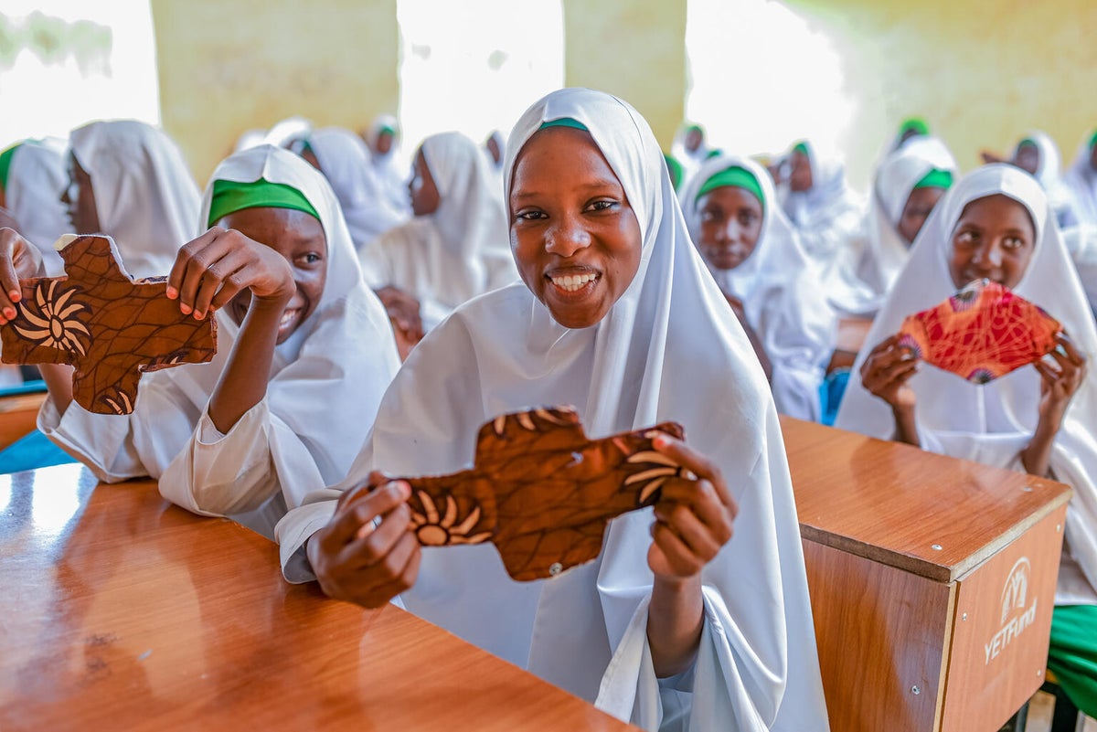  Students at a secondary school in Nigeria with reusable sanitary pads.