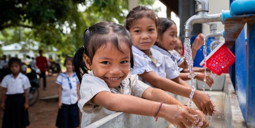 UNICEF-supported a school in Cambodia gain access to clean water. 