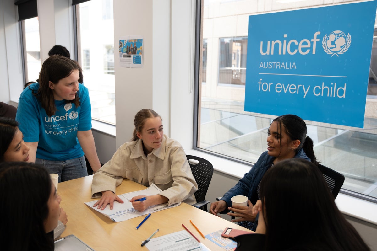UNICEF Australia Young Ambassador Chelsea observes a group activity at a Local Conference of Youth (LCOY), a national conference for children and young people focused on climate change.