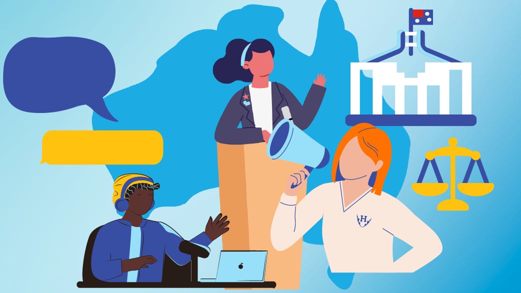 Illustration of you people raising their voices