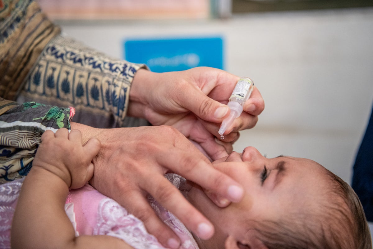 An infant receiving oral vaccine