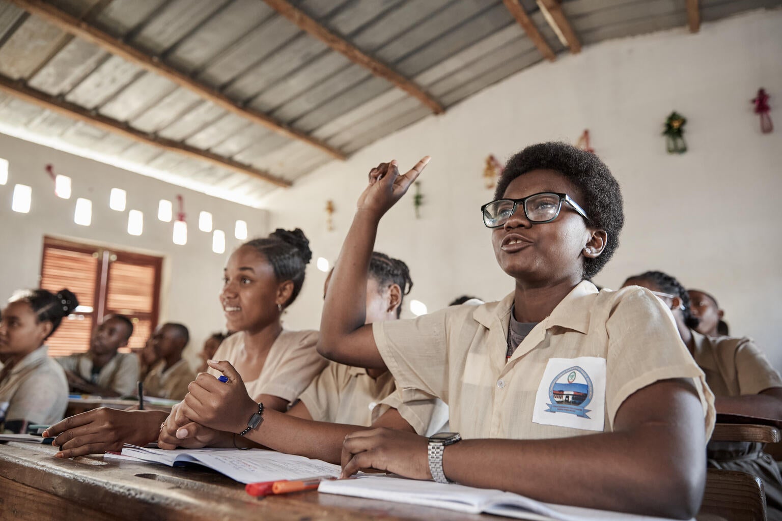 A group of students in a classroom 