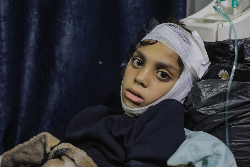 Ten-year-old Ibrahim is at hospital being treated for injuries.  