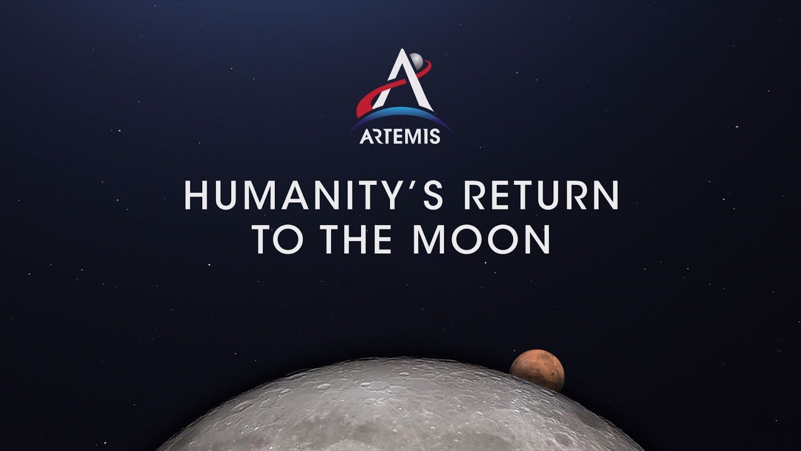NASA graphic of the Moon and Mars with the NASA Artemis logo