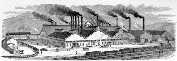 Union Iron Mills. Image source: Keystone Bridge Company. Descriptive Catalogue of Wrought-Iron Bridges... Philadelphia, 1874, p. 9.