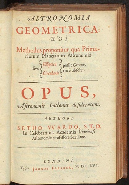 Title page, Astronomia geometrica, by Seth Ward, 1656 (Linda Hall Library)