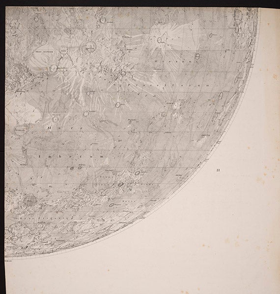 Quadrant 2 of the lunar map, <i>Mappa selenographia</i>, by Wilhelm Beer and Johann Mädler, lithograph, 1834 (Linda Hall Library)