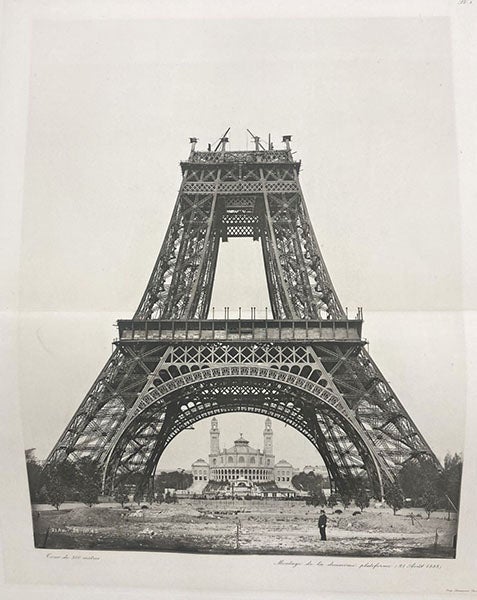 The Eiffel Tower under construction, photograph, Aug. 1888, photogravure in La tour de trois cents mètres, by Gustave Eiffel, 1900 (Linda Hall Library)