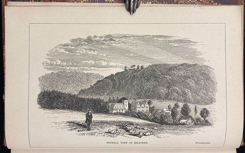 A view of Selborne, wood-engraved frontispiece, The Natural History and Antiquities of Selborne, by Gilbert White, edited by William Jardine, 1853 (Linda Hall Library)