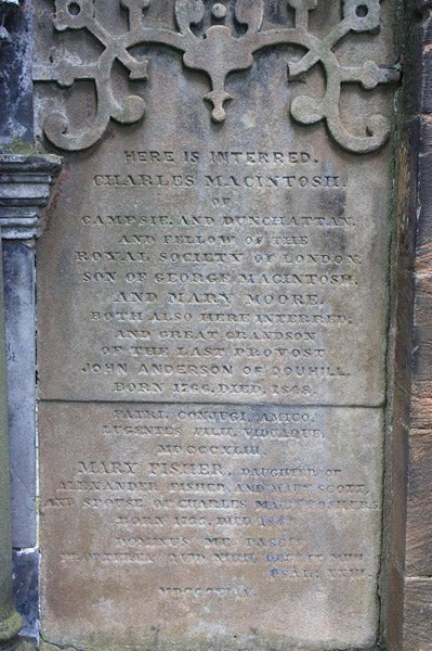 Gravestone of Charles Macintosh and his wife Mary Fisher, Glasgow Cathedral graveyard (findagrave.com)