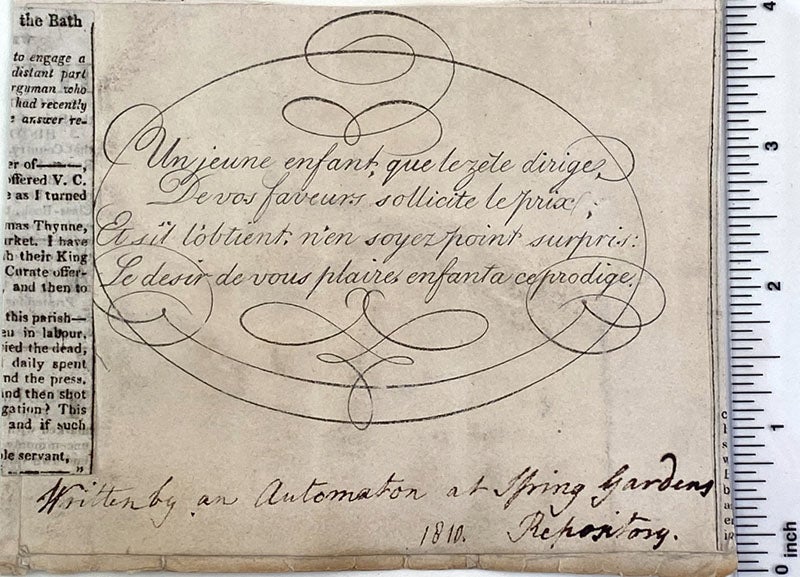 Drawing #3 of the Maillardet automaton, this one dated 1810, and much more precisely executed, in the collection of Jeremy Norman (historyofinformation.com)