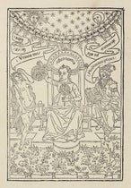 Frontispiece, woodcut, depicting Urania, Astronomia, and Ptolemy, Sphaera mundi, by Johannes de Sacrobosco, publ. by Octavius Scotus, 1490 (Linda Hall Library)