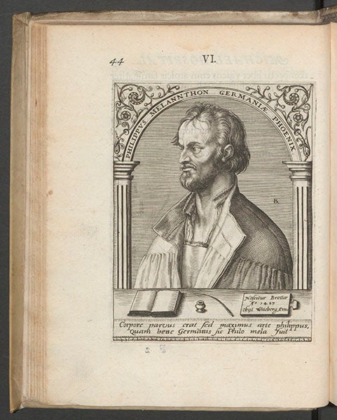 Portrait of Philipp Melanchthon, by Theodor de Bry, in Jean-Jacques Boissard, Icones quinquaginta virorum illustrium, vol. 3, 1597-99 (Linda Hall Library)