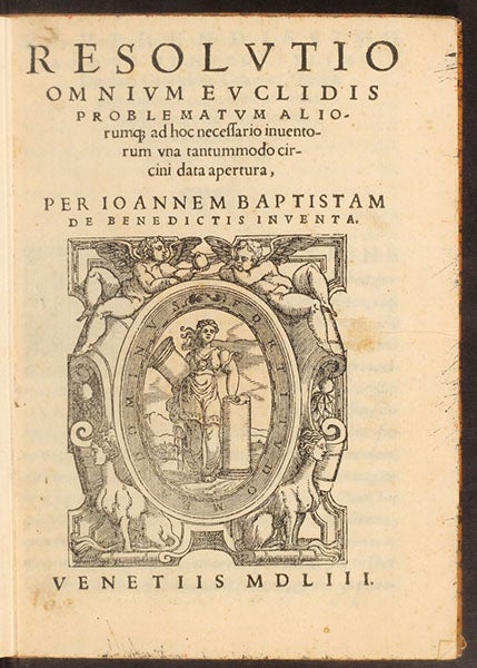 Title page, Resolutio omnium Euclidis problematum aliorumque, by Giovanni Battista Benedetti, 1553 (Linda Hall Library)