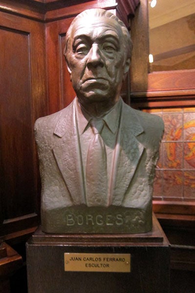 Bust of Jorge Luis Borges, by Juan Carlos Ferraro, in the Café Tortoni, Buenos Aires (photo by Wally Gobetz on flickr)