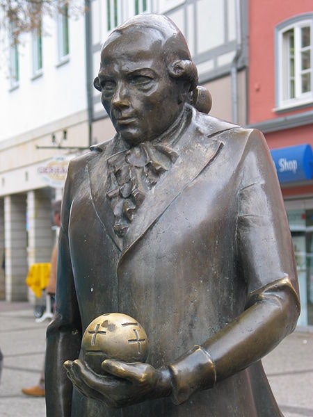 Detail of second image, showing the bronze globe in Lichtenberg’s hand (Wikimedia commons)
