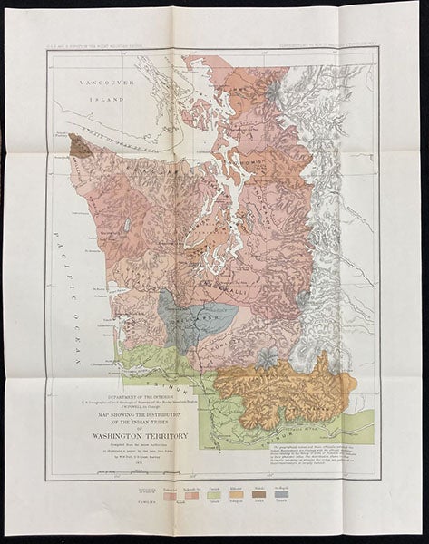 Map showing locations of tribes of Washington Territory, by William Healey Dall, Contributions to North American Ethnology, vol. 1, 1877 in pocket at end (Linda Hall Library)