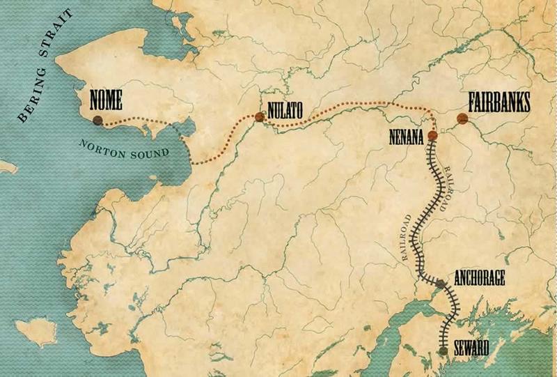 Map of the route of the serum from Anchorage to Nome. The sled teams raced from Nenana to Nome (historydaily.org)